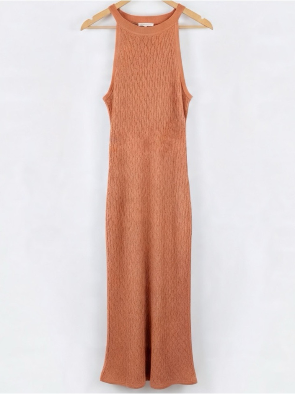 House of Harlow 1960 Crochet Knit High-Neck Bodycon Midi Dress, Small, Tan